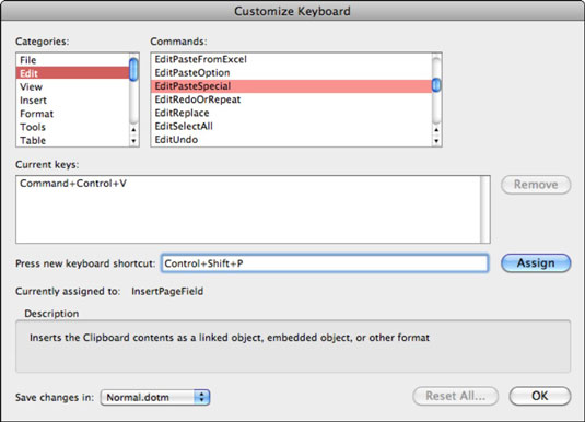 can i create custom shortcut in word for mac